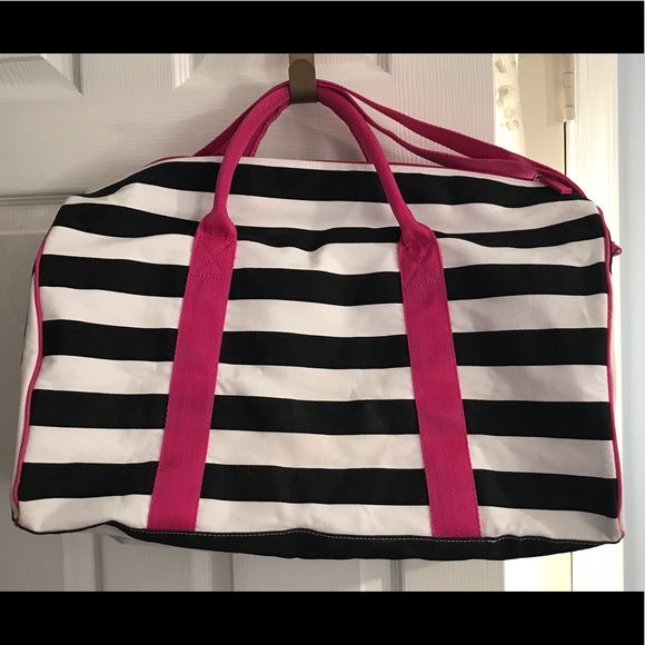NWOT VS black/white striped pink handles weekender - Picture 3 of 14